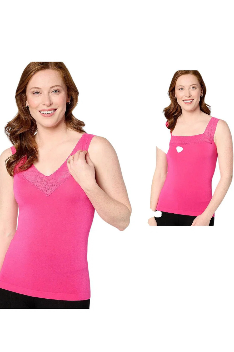 Breezies Comfort Breeze Reversible Seamless Tank w/Lace Neckline Pink - Regular